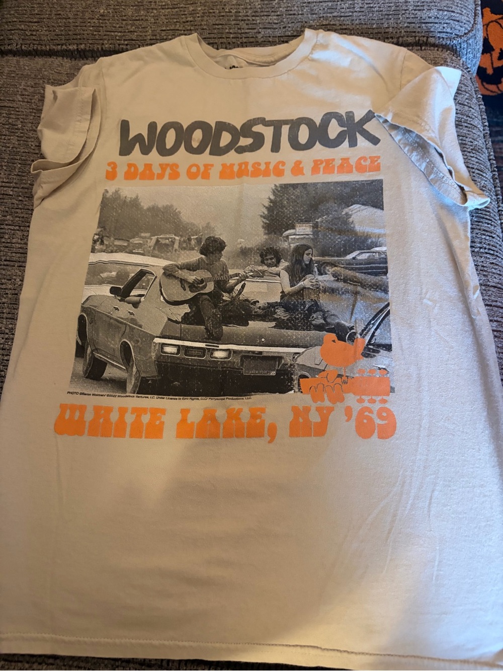 Woodstock Graphic Short Sleeve Tee - White with Orange Print
